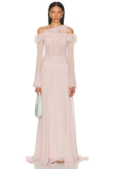 Sheer Long Dress in Skin Pink