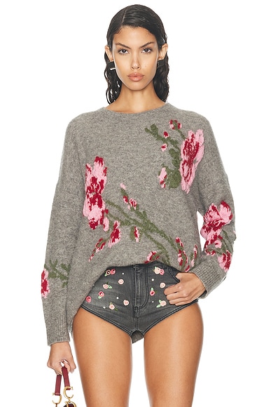 Blumarine Crewneck Sweater in Frost Grey, Dahalia, & Rouge Noir