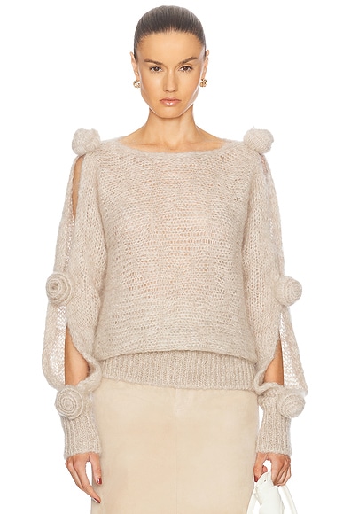 Blumarine Cut Out Sleeve Sweater in Tapioca Beige