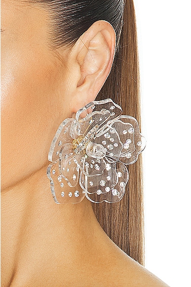 Shop Blumarine Rosa Plexi Earrings In Trasparent & Crystal