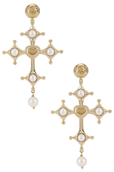 Blumarine Cross Earrings in Ivory & Light Gold