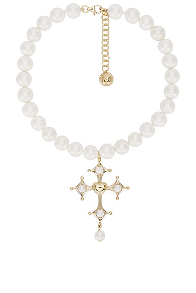 Blumarine Cross Choker in Ivory & Light Gold