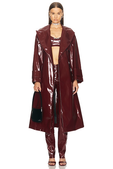 Faux Patent Leather Trench Coat