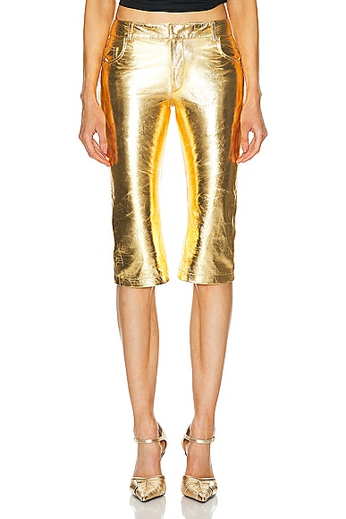 Blumarine Leather Pedal Pusher Pant in Gold