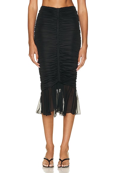 Blumarine Ruched Midi Skirt in Black