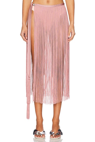 Blumarine Fringe Midi Skirt in Canyon Rose