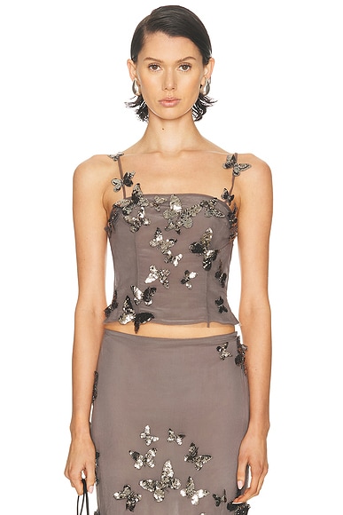 Blumarine Embroidered Tank Top in Silver