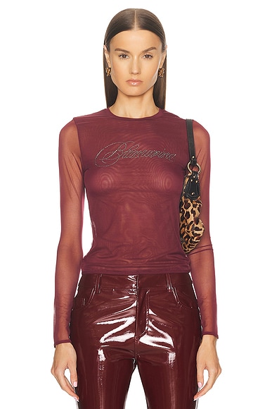 Blumarine Long Sleeve Logo Top in Burgundy
