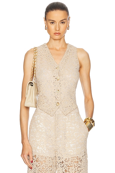 Blumarine Rebrode Lace Gilet in White Angora