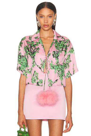 Blumarine Short Sleeve Blouse in Wild Rose & Kiwi