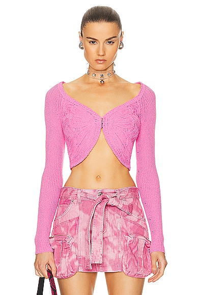 Shop Blumarine Knit Cardigan In Pink Geranio