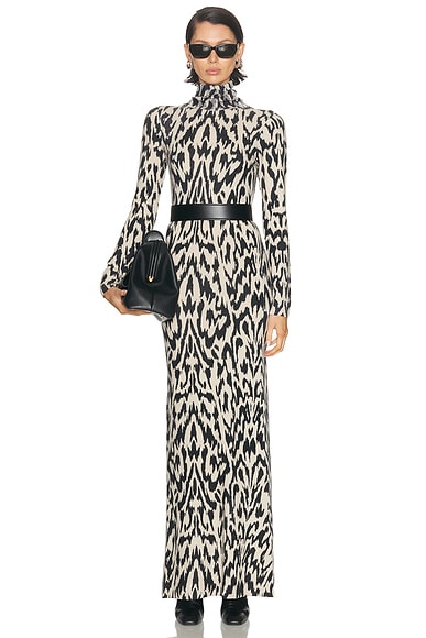 Brandon Maxwell Camille Turtleneck Dress in Abstract Leopard