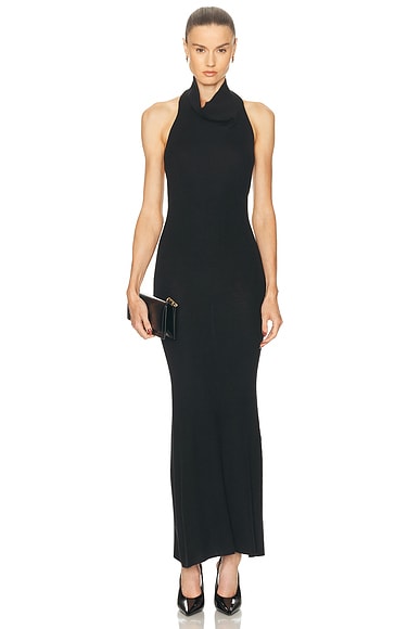 Brandon Maxwell India Halter Dress in Black