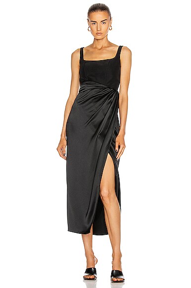 Satin Bustier Cocktail Dress With Wrap Skirt