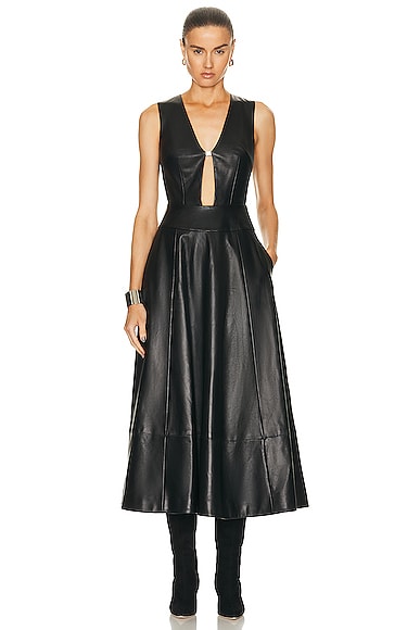 Brandon Maxwell Haylee Cutout Leather Maxi Dress In Black