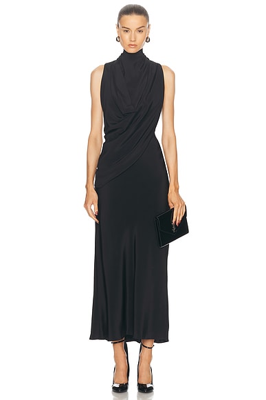 Brandon Maxwell Frida Draped Sleeveless Dress in Black