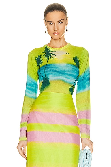 Brandon Maxwell Jersey Knit Printed Top in Green