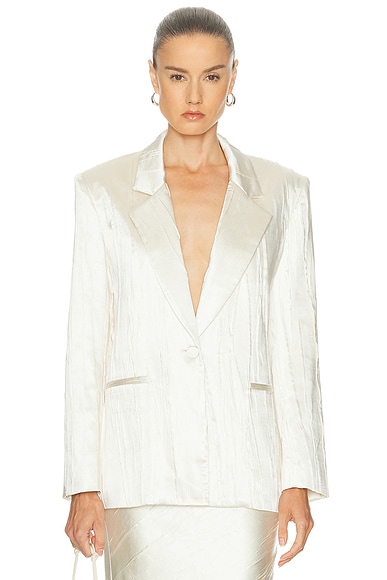Brandon Maxwell Nell Crushed Stain Blazer in Ivory