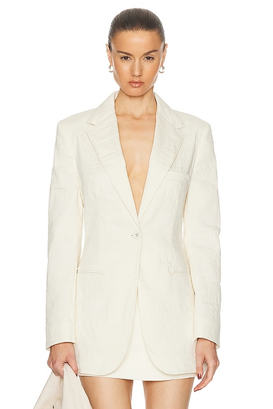 Shop Brandon Maxwell The Jemma Notched Lapel Jacket With Fitted Waist In Greige