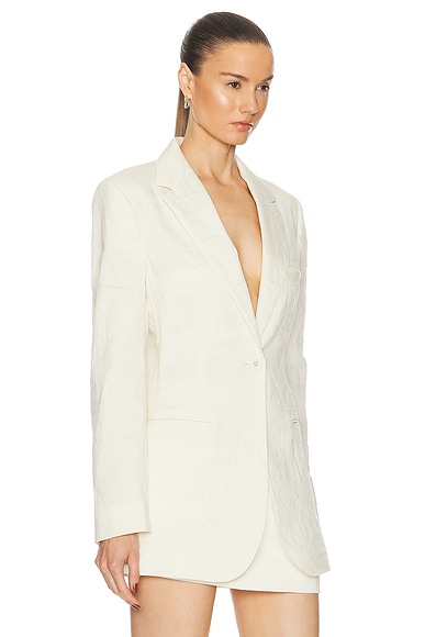 Shop Brandon Maxwell The Jemma Notched Lapel Jacket With Fitted Waist In Greige
