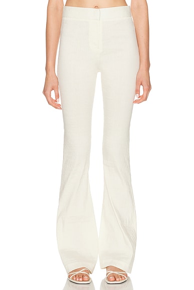 Brandon Maxwell The Fae Stretch Mid-rise Pant W/ Flared Hem in Greige