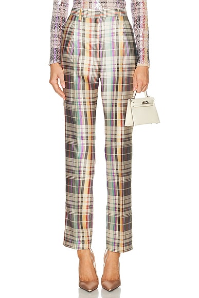 Brandon Maxwell Anja Classic Trouser in Multicolor Plaid
