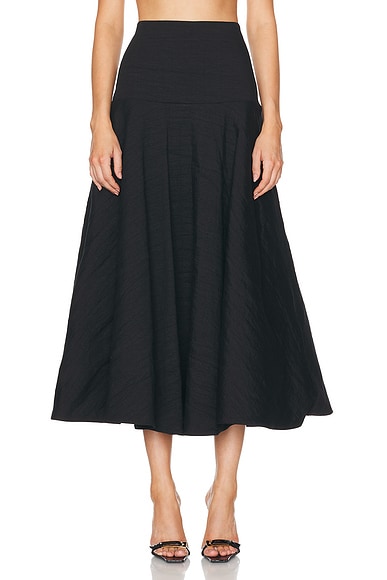 Brandon Maxwell The Ember Skirt W/ Drop Waist Yoke & Full Skirt in Black