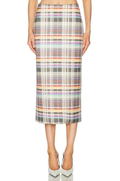 Brandon Maxwell Mercer Bonded Pencil Skirt in Multicolor Plaid