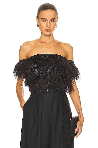 Off the Shoulder Feather Crop Top