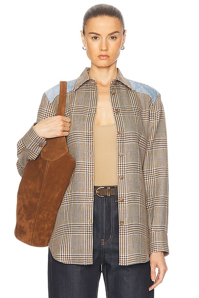 The Vince Top in Brown, Plaid. & Denim