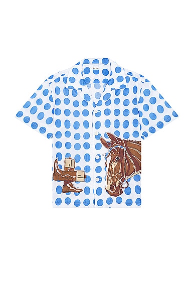 BODE Jockey Dot Short Sleeve Shirt in Blue Multi
