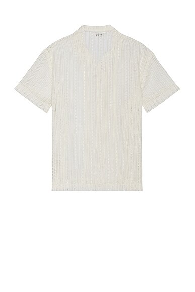 Bode Meandering Lace Short Sleeve Shirt In White