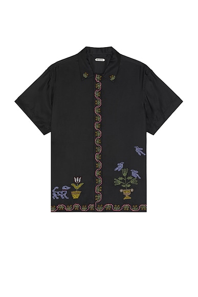BODE Garden Sampler Short Sleeve Shirt in Black Multi