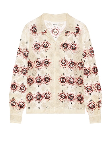 Tシャツ・カットソー BODE Embellished tulle Solarium shirt (MRF24SH039 ECMLT) BODE Solarium Bead-Embellished Broderie Anglaise Tulle Shirt