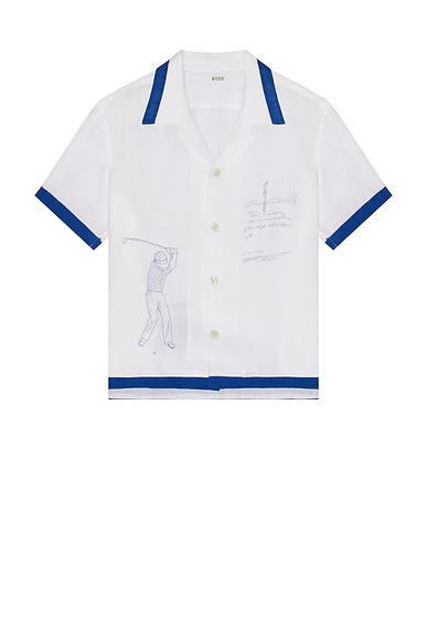 BODE Club Champion Short Sleeve Shirt in White & Blue
