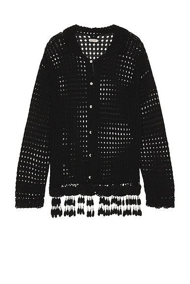 BODE Blossom Crochet Shirt in Black