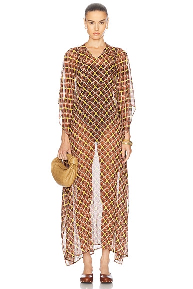 BODE Cattail Plaid Kaftan in Brown Multi
