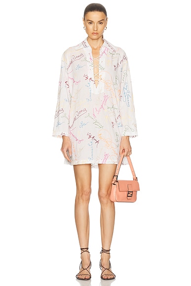 BODE Signature Scrawl Dress in White Multi