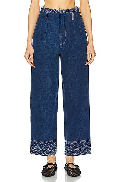 Embroidered Murray Wide Leg in Blue