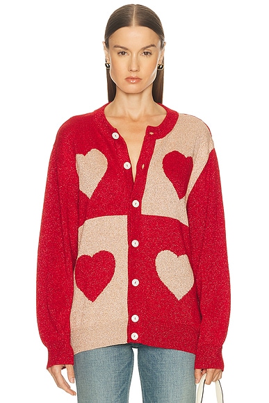 BODE Lame Hearts Cardigan in Red