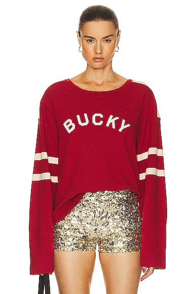 BODE Bucky Pullover Sweatshirt in Red & Ecru | FWRD