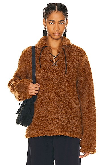 BODE Fleece Tie Up Pullover Sweater in Caramel