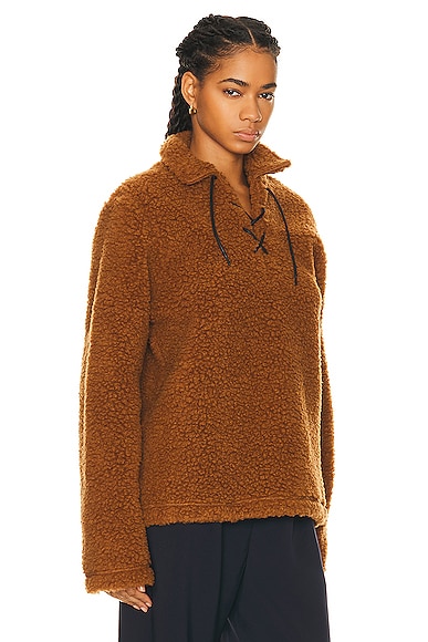 Shop Bode Fleece Tie Up Pullover Sweater In Caramel