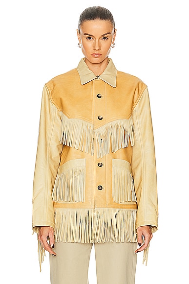 Shop Bode Duo Leather Fringe Jacket In Brown & Tan