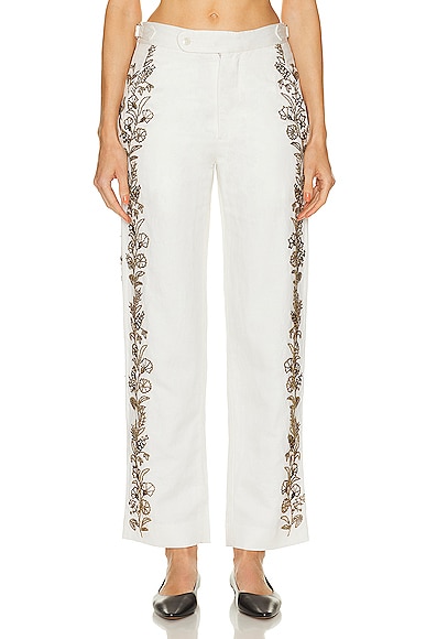 Bode Off-white Beaded Wheat Flower Trousers In Cream