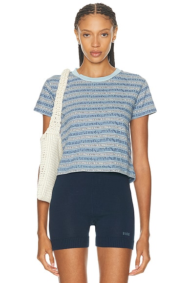 BODE Lyric Cropped Tee in Blue Multi