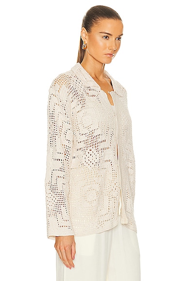 Shop Bode Overdye Crochet Shirt In Cream