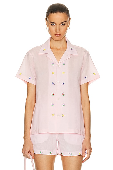 Bode Tumbler Rabbit-embroidered Cotton Shirt In Pink