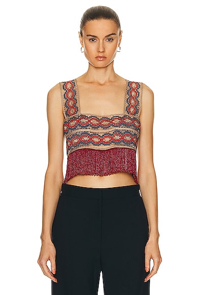 Bode Fringed Bead-embellished Lace Top In Multi