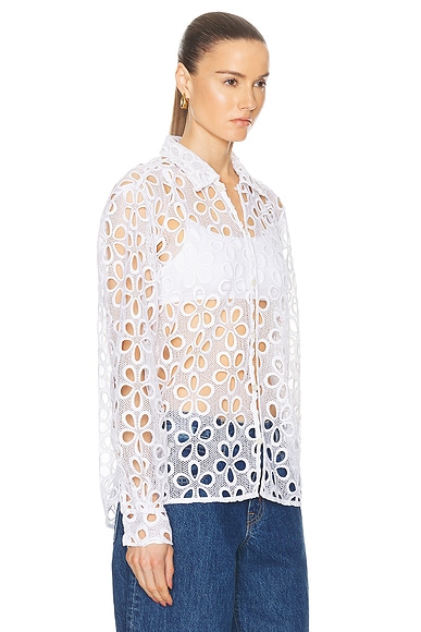 Shop Bode Primrose Lace Long Sleeve Shirt In Natural